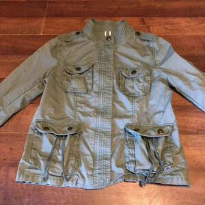 Old Navy Jacket Medium Military Olive Green Drawstring 100% Cotton Y2K